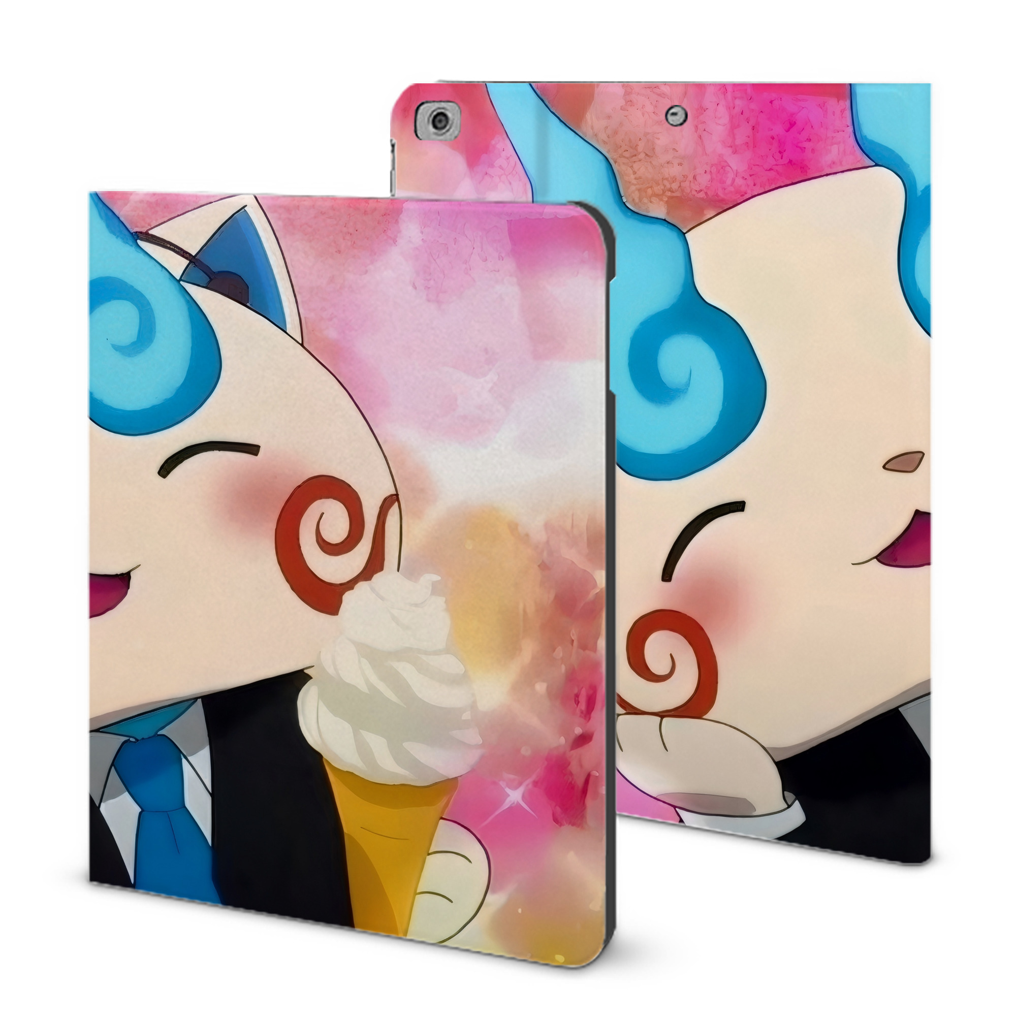 （画像用） 妖怪ウォッチ Yo-kai Watch IPad ケース ブック型 PUレザー TPU 耐衝撃 軽量 薄型 ペン収納なし 全面保護 IPad 各モデル対応